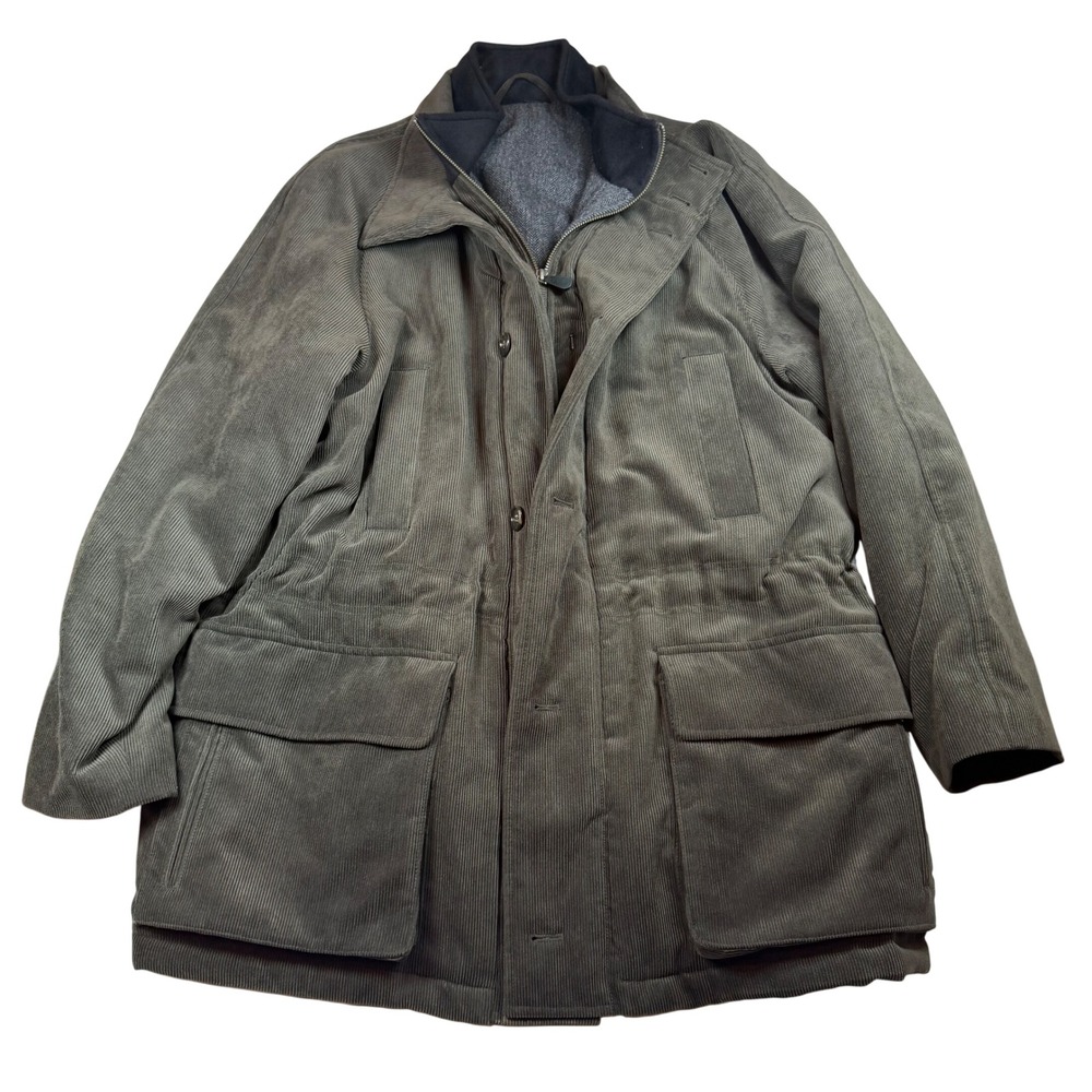 Vintage Talbots Mens Corduroy Field Jacket XL Olive Green‎ Wool Blend Lined Coat